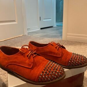 Studded Orange Suede Oxfords